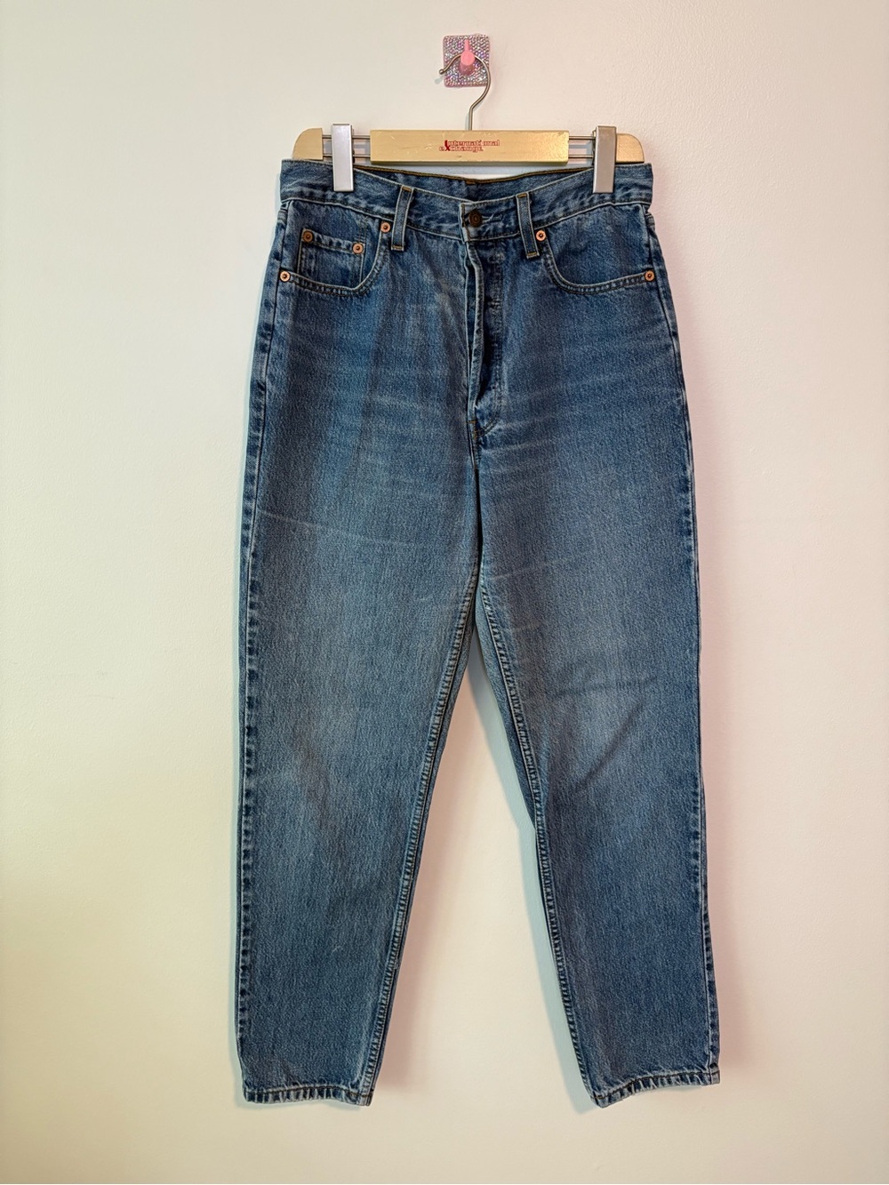 90s Vintage Levi's Women's Straight Leg Button Fly Blue Denim Jeans - Orange Tab